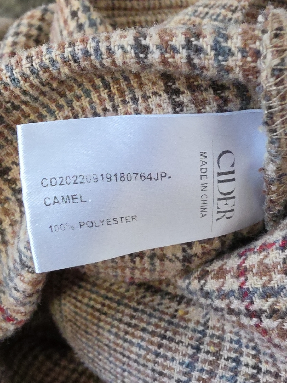 CIDER Women's Tan Houndstooth Plaid Preppy Straight Wide Leg Side Zip Overall XS - Picture 8 of 10